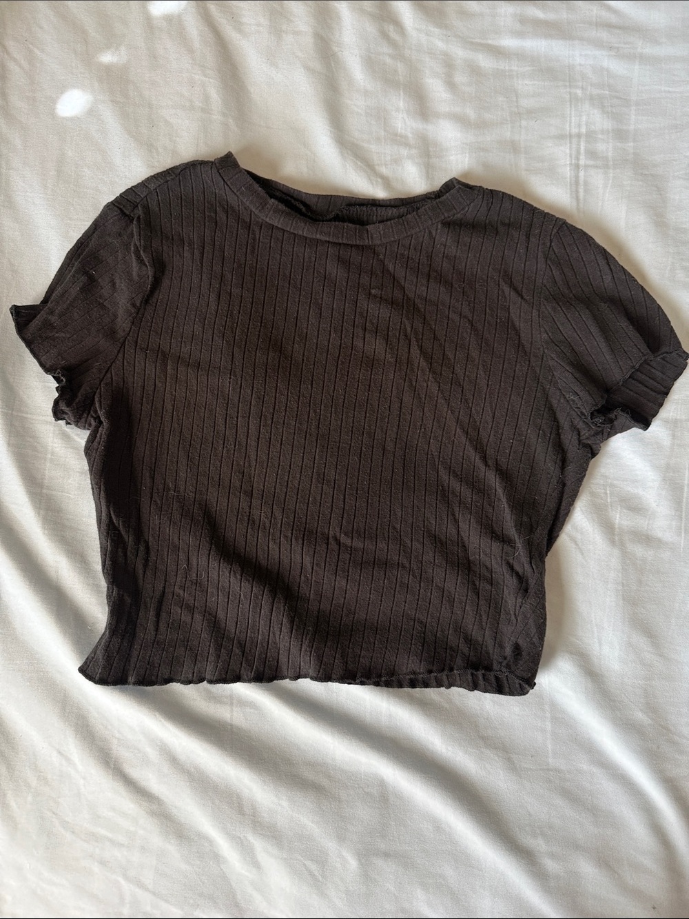 SHEIN Black Ribbed Crop Tee